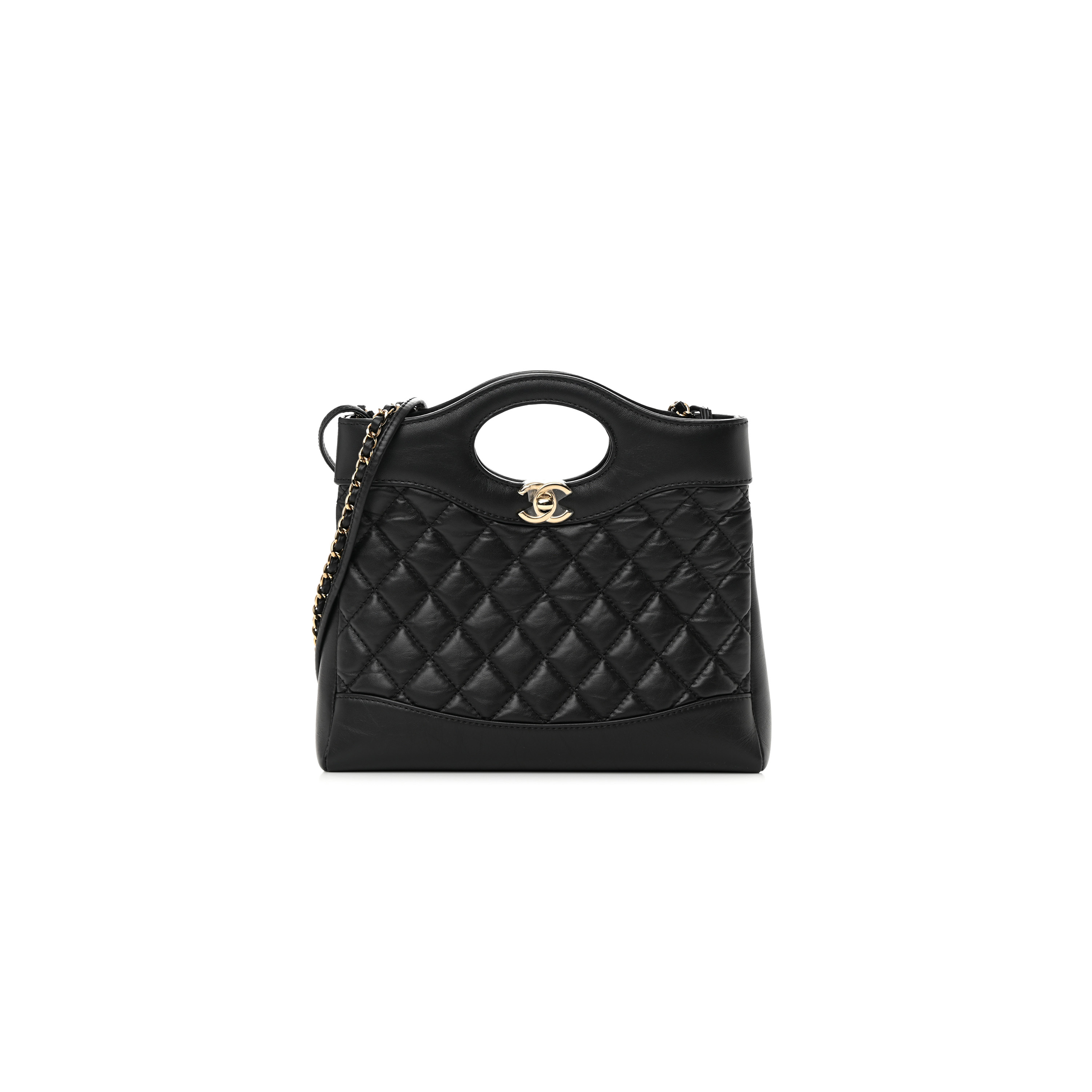 CHANEL MASTER SHINY CRUMPLED CALFSKIN QUILTED MINI 31 SHOPPING BAG BLACK (24.5*22*5.5cm)
